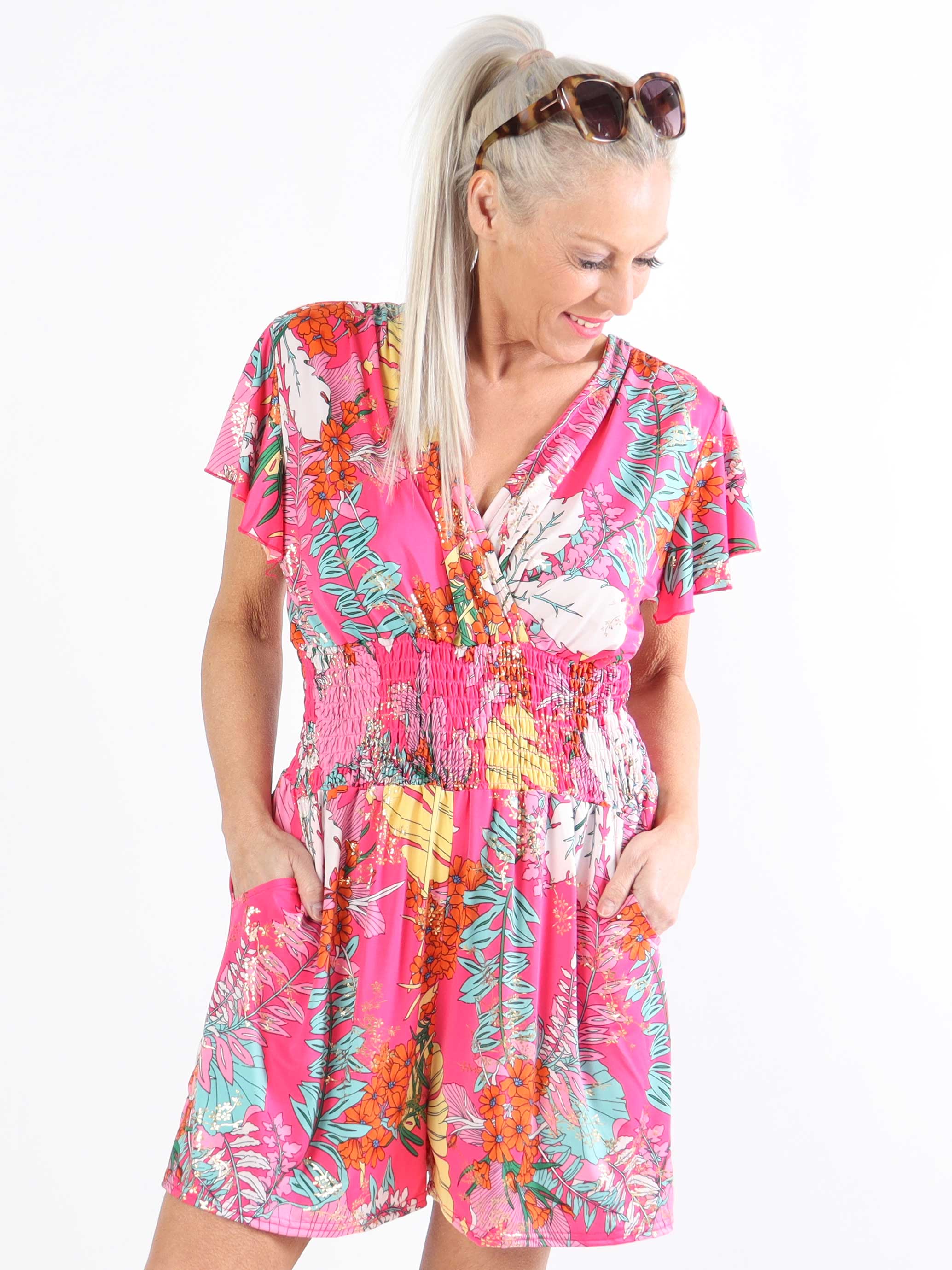 Pams Botanic Playsuit O/B - Mønstret plus size elastisk buksedragt